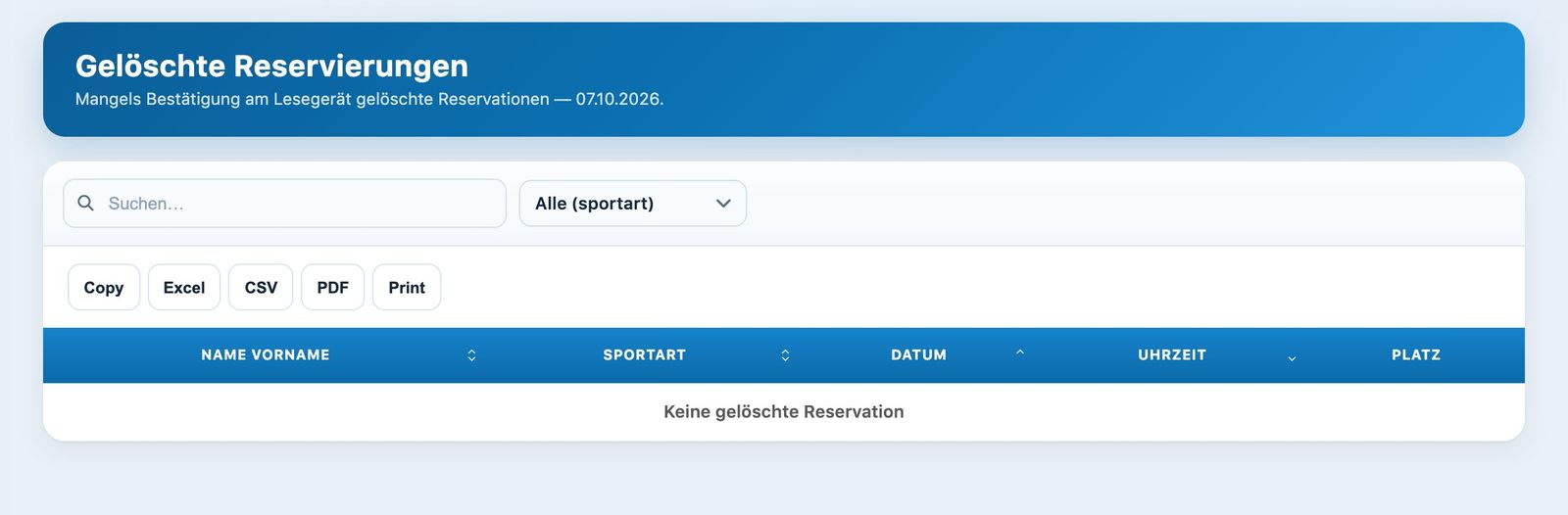 Liste der mangels Bestätigung gelöschten Reservierungen
